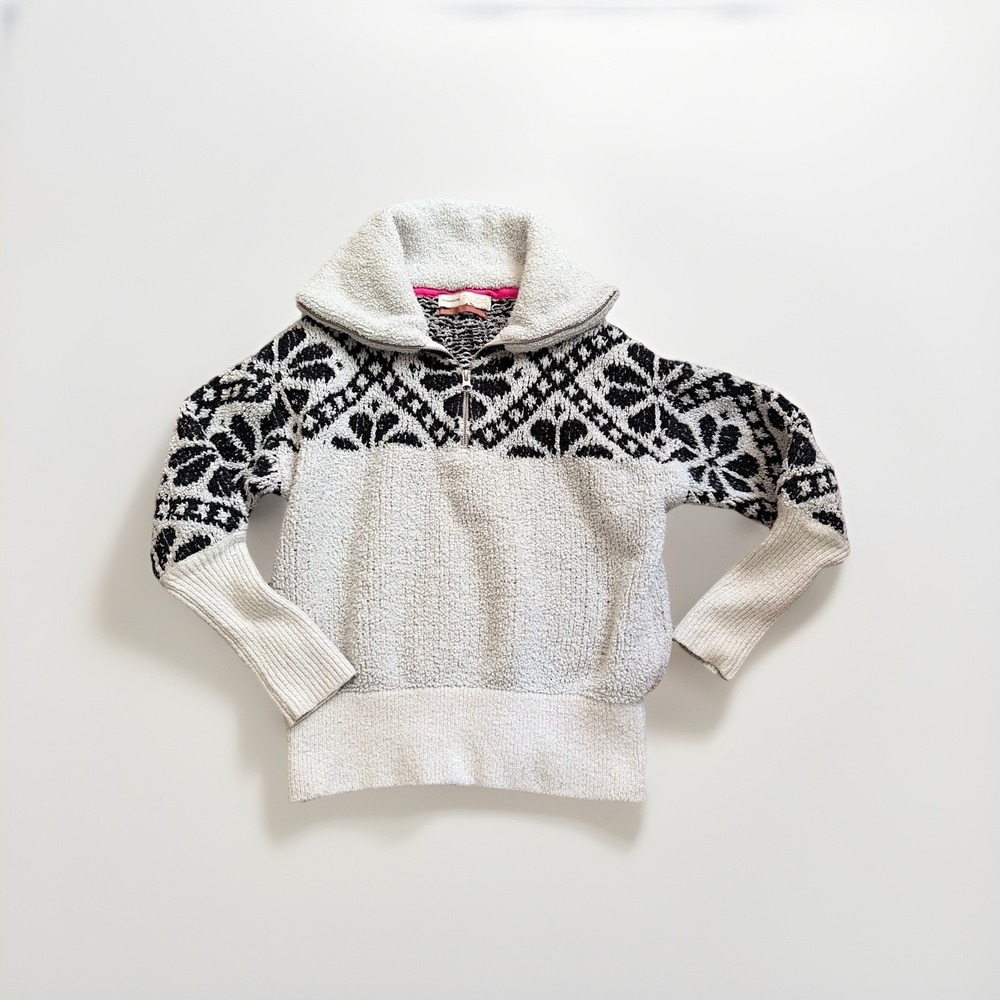 Anthropologie Pilcro Maia Quarter Zip Sweater XS Cropped Knit Pullover Boho Cozy